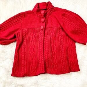 Style & Co Red Sweater Top Button Cotton Knit Size XL